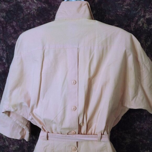 Vintage 80s Byer Too! Shirtwaist Dress -M(8) Pockets Buttons Power Shoulder Pink - Picture 11 of 14